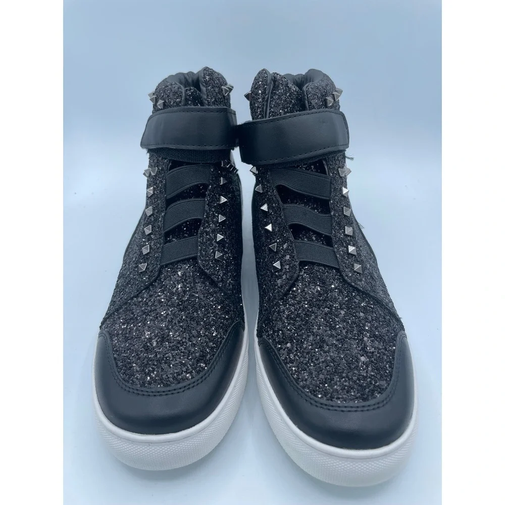 Faranzi Jeremy‎ Mens 9.5 Black Glitter Studded High Top Sneakers F41607 New